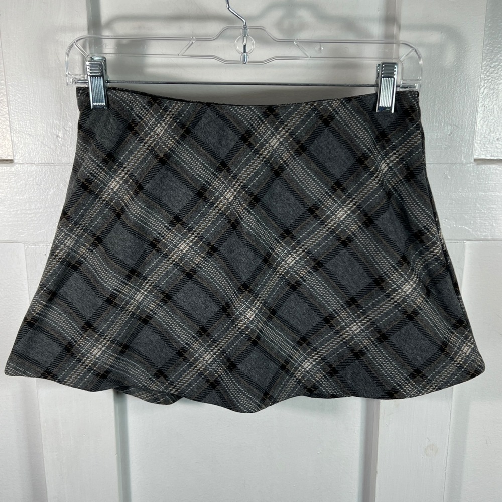 Wild Fable Grey Plaid Mini Skirt A-Line Stretch Size S